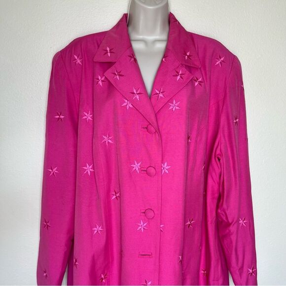 Vintage On Broadway Embroidered Flower Pink Duster Jacket Poly Crepe Women 22 - Picture 3 of 14